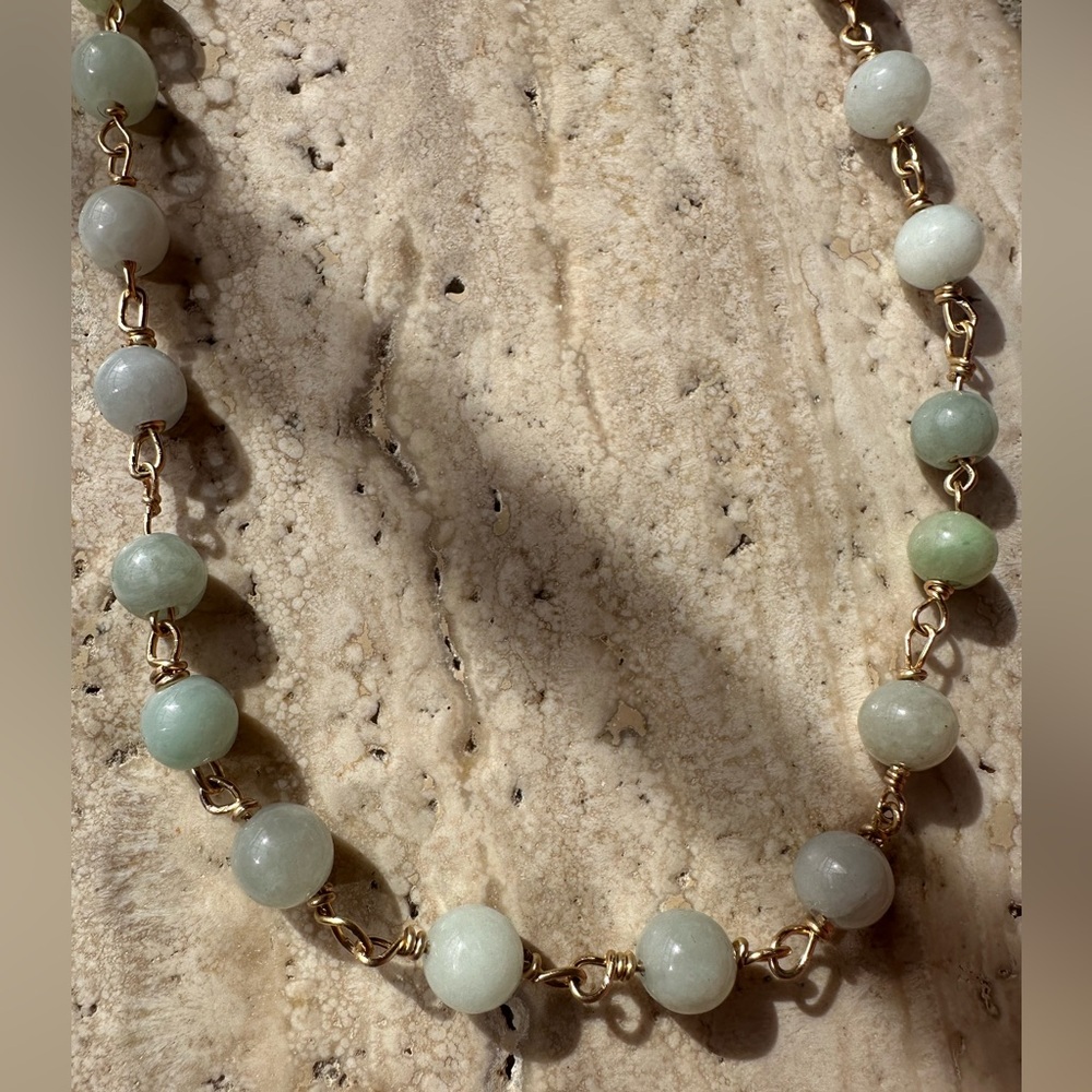 14k Gold Fill Genuine Burmese Jadeite Stone Necklace 16” Length